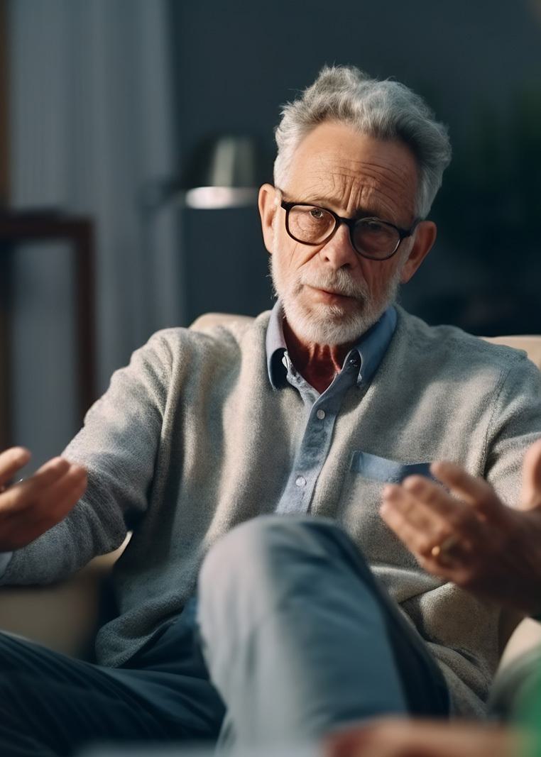 a gentleman sitting on a sofa talking to a psychotherapist